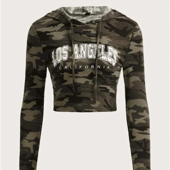 Women’s LA Camo Print Cropped Hoodie NWT Size Large - Picture 3 of 10